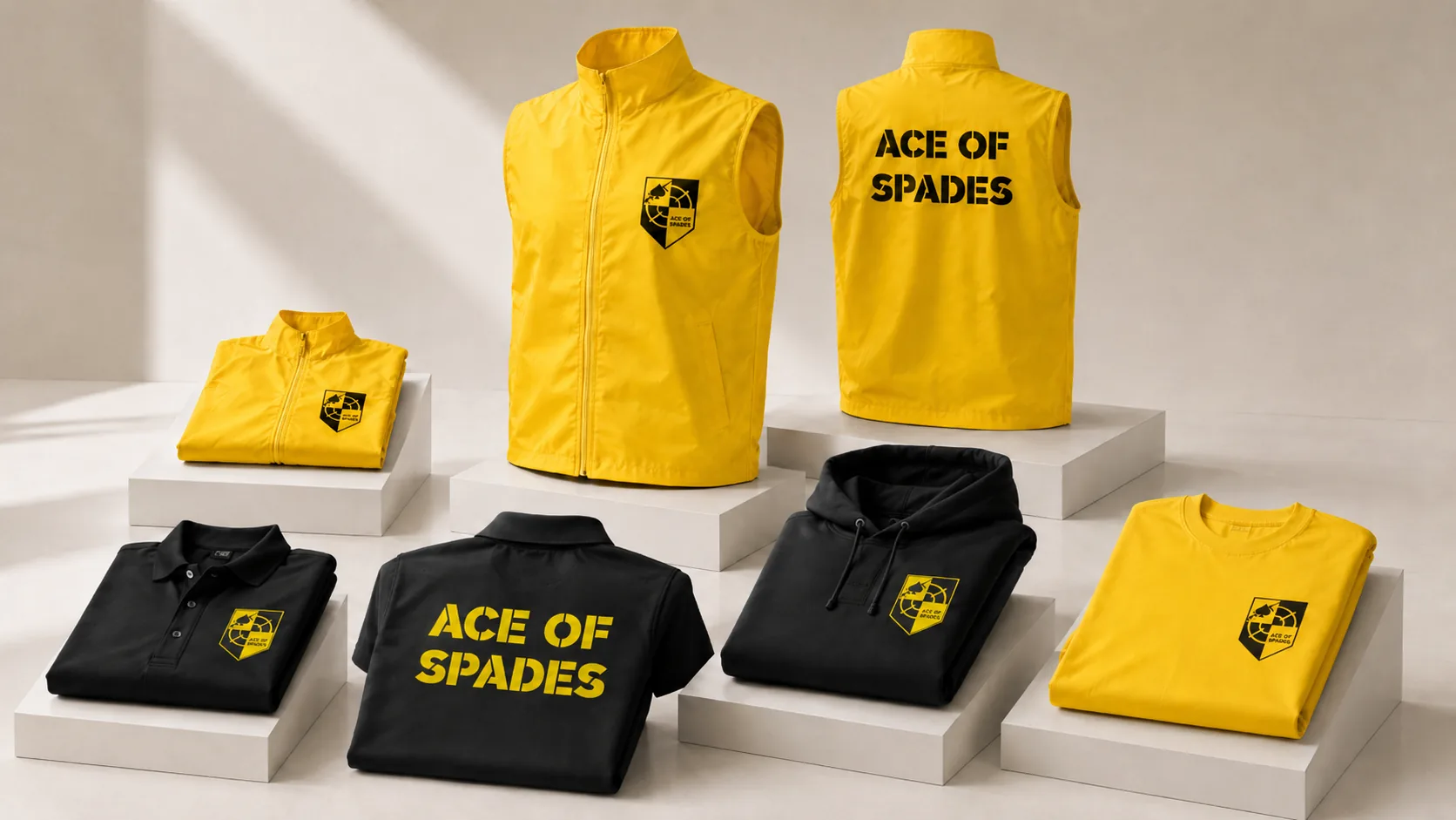 Жовто-чорний капсульний комплект Ace of Spades з жилетами, поло, худі та футболками