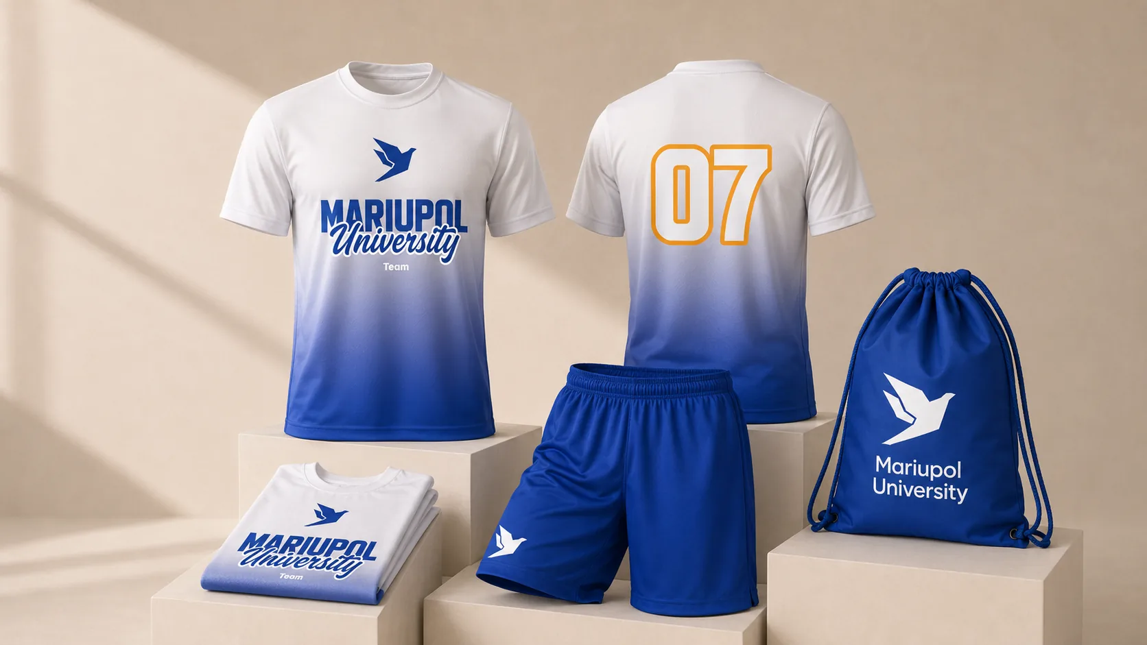 Спортивна форма Mariupol University з футболками, шортами, мішком і нумерацією